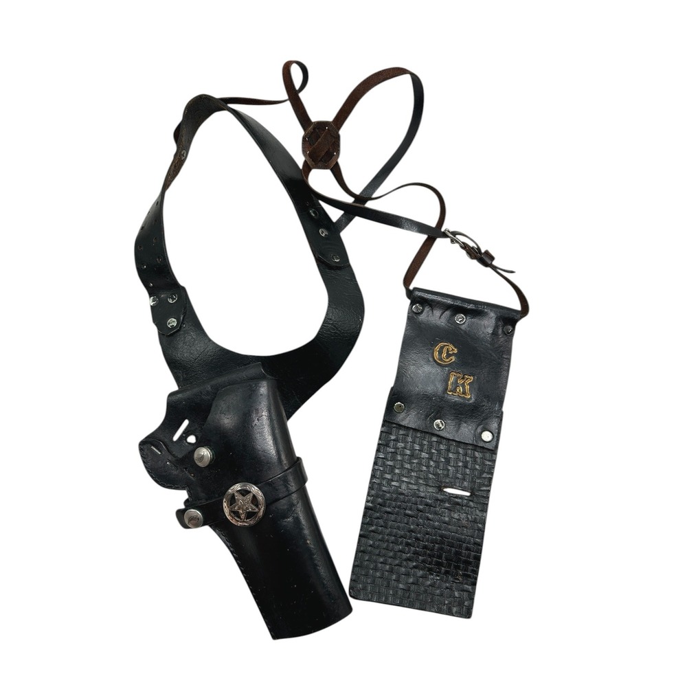 Vintage Hunter Black Leather Shoulder Holster Star Concho Basketweave CK USA